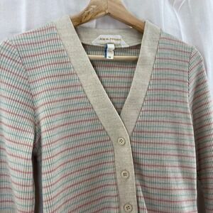 Vintage Koret of California Vintage Striped Knit Cardigan Beige Pink Aqua Medium